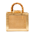 BOLSA DIANA MÉDIA EM COURO NATURAL E PALHA INDIANA NEW CROCO OURO