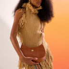 BOLSA SHOULDER FOREVER PEQUENA COURO CAIMAN PECAN OURO