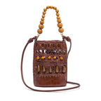 BOLSA BUCKET CORA RAFIA CASTANHO CACAU
