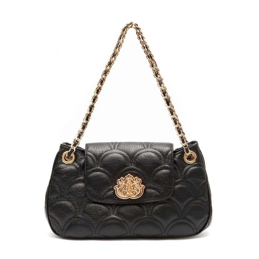 BOLSA SHOULDER SIRENA MÉDIA COCCON PRETO OURO