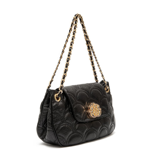 BOLSA SHOULDER SIRENA MÉDIA COCCON PRETO OURO