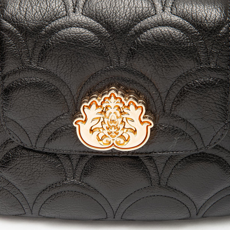 BOLSA SHOULDER SIRENA MÉDIA COCCON PRETO OURO