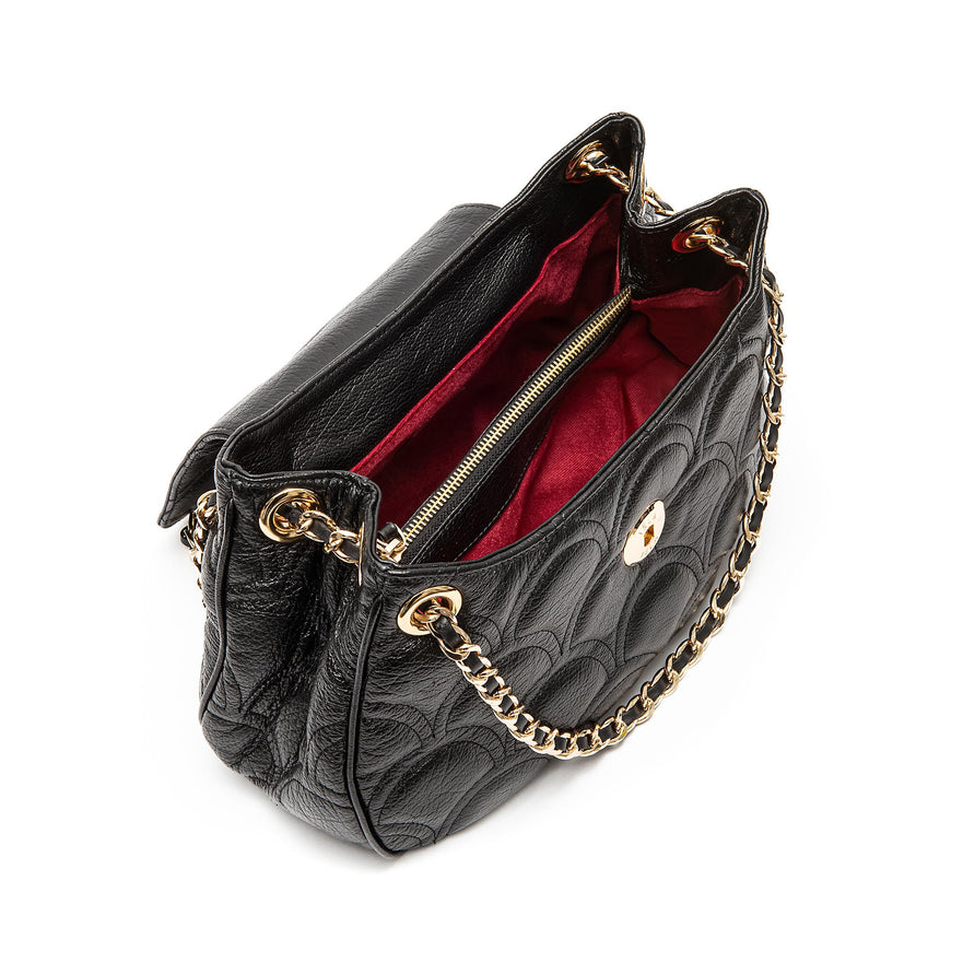 BOLSA SHOULDER SIRENA MÉDIA COCCON PRETO OURO