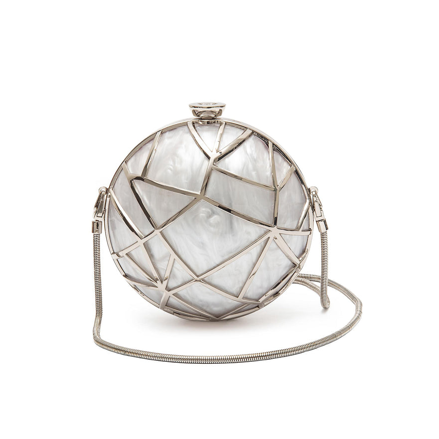 BOLSA CLUTCH ESFERA VEGA PEQUENA METAL MARMORIZADA PRATA