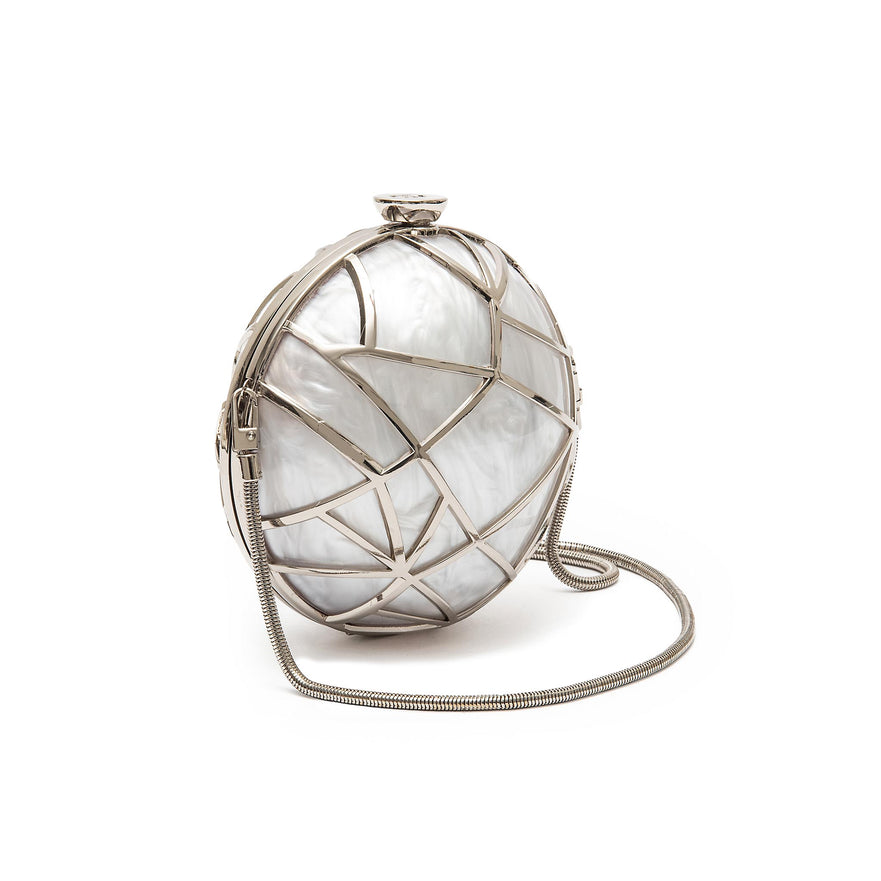 BOLSA CLUTCH ESFERA VEGA PEQUENA METAL MARMORIZADA PRATA