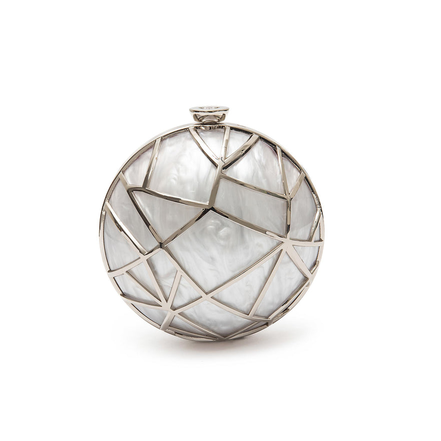 BOLSA CLUTCH ESFERA VEGA PEQUENA METAL MARMORIZADA PRATA
