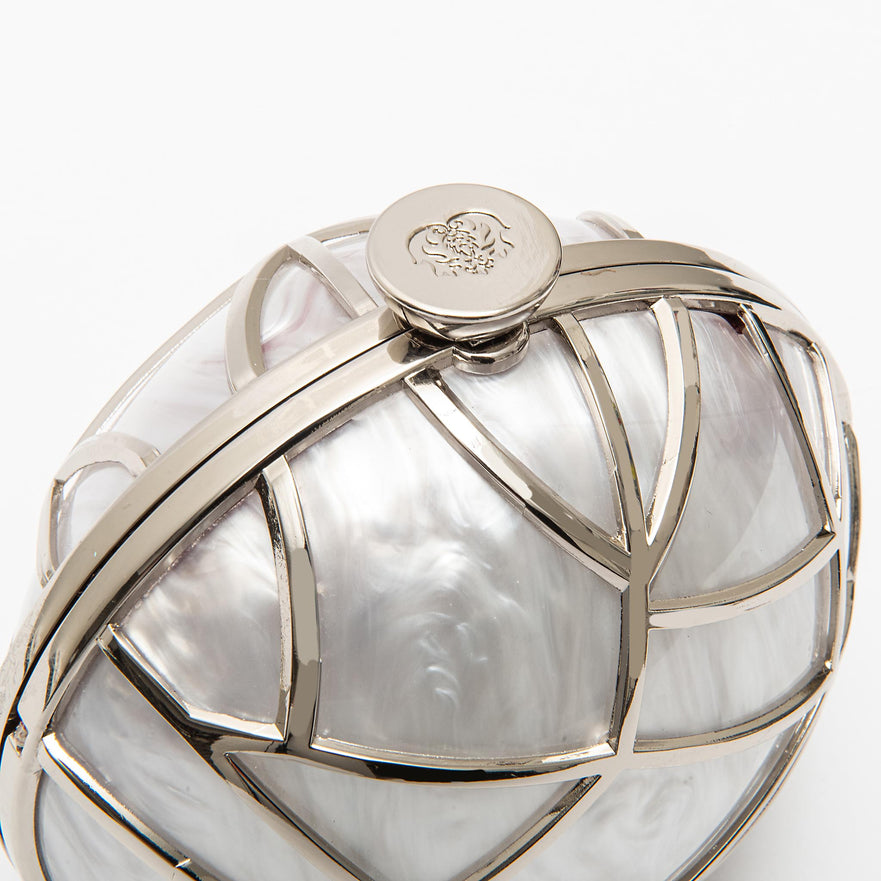 BOLSA CLUTCH ESFERA VEGA PEQUENA METAL MARMORIZADA PRATA