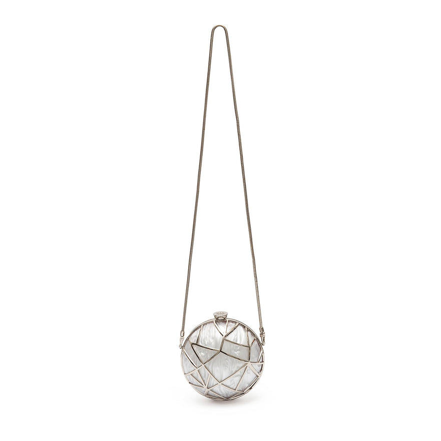 BOLSA CLUTCH ESFERA VEGA PEQUENA METAL MARMORIZADA PRATA