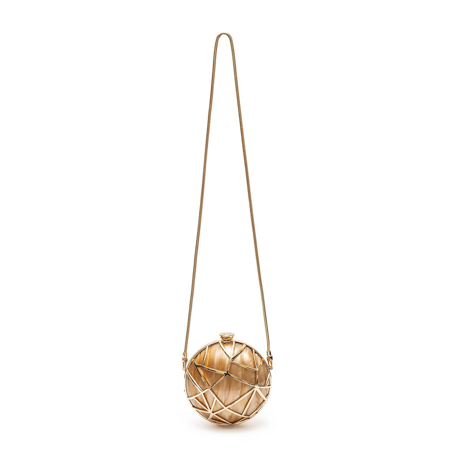 BOLSA CLUTCH ESFERA VEGA PEQUENA METAL MARMORIZADA OURO