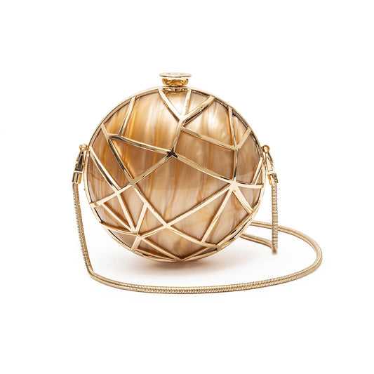 BOLSA CLUTCH ESFERA VEGA PEQUENA METAL MARMORIZADA OURO