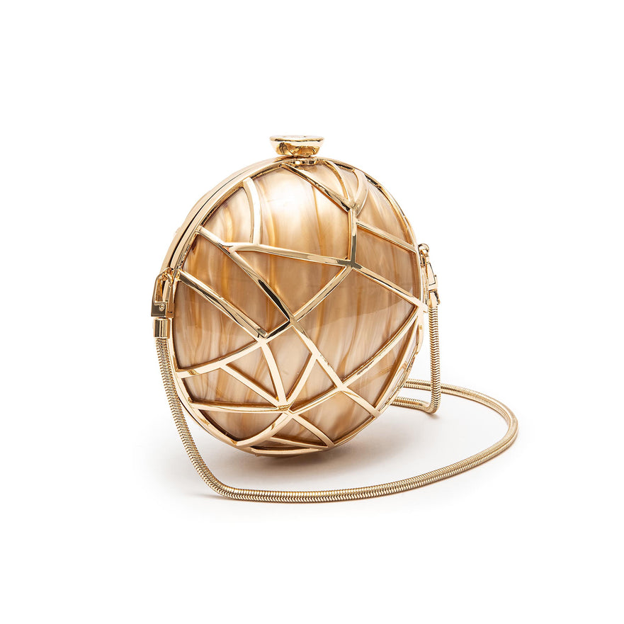 BOLSA CLUTCH ESFERA VEGA PEQUENA METAL MARMORIZADA OURO