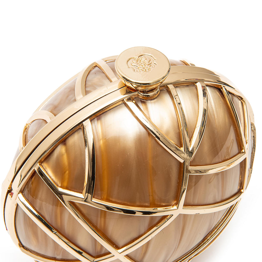 BOLSA CLUTCH ESFERA VEGA PEQUENA METAL MARMORIZADA OURO