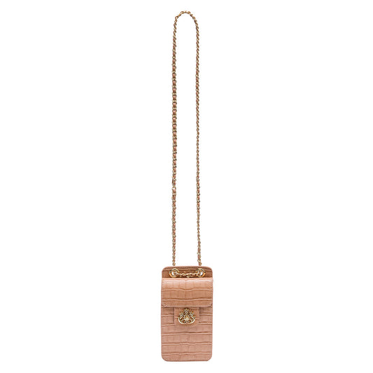 BOLSA POUCH ANNE PEQUENA COURO CAIMAN BALM