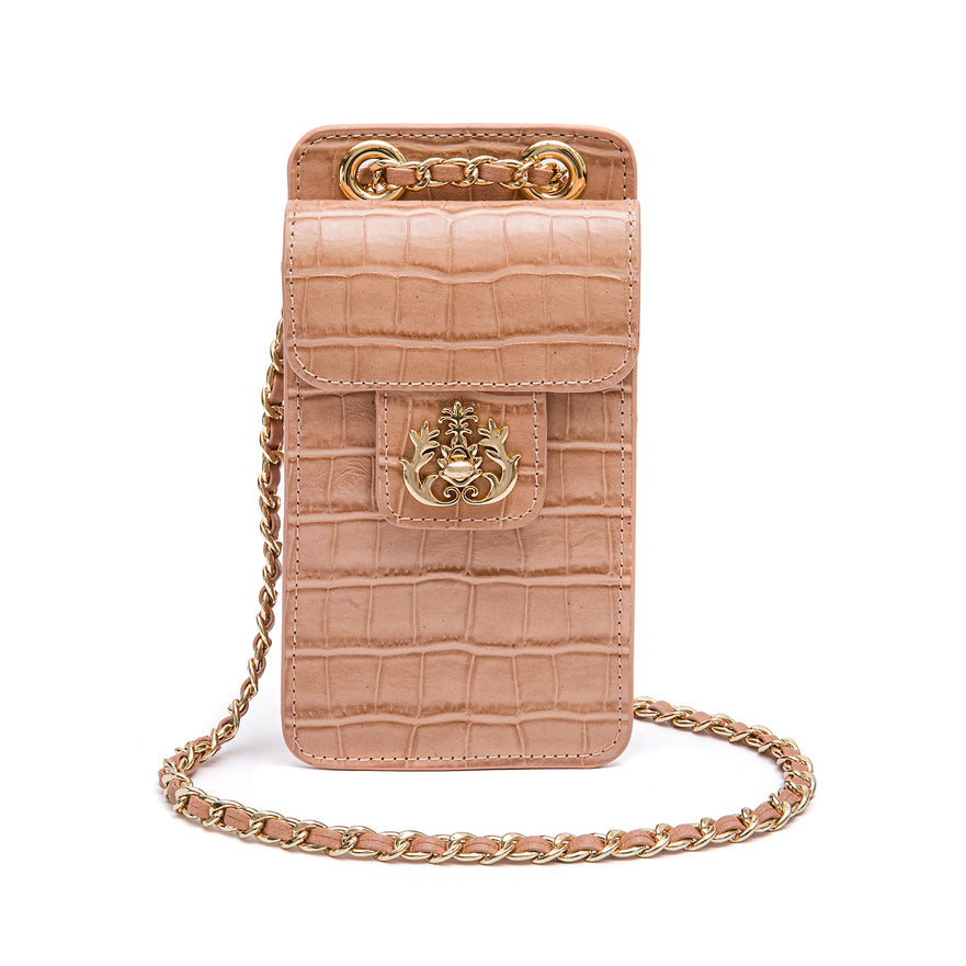 BOLSA POUCH ANNE PEQUENA COURO CAIMAN BALM