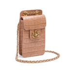 BOLSA POUCH ANNE PEQUENA COURO CAIMAN BALM