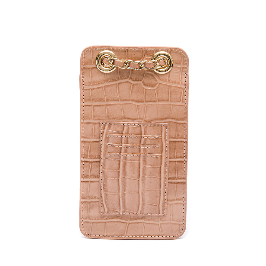 BOLSA POUCH ANNE PEQUENA COURO CAIMAN BALM