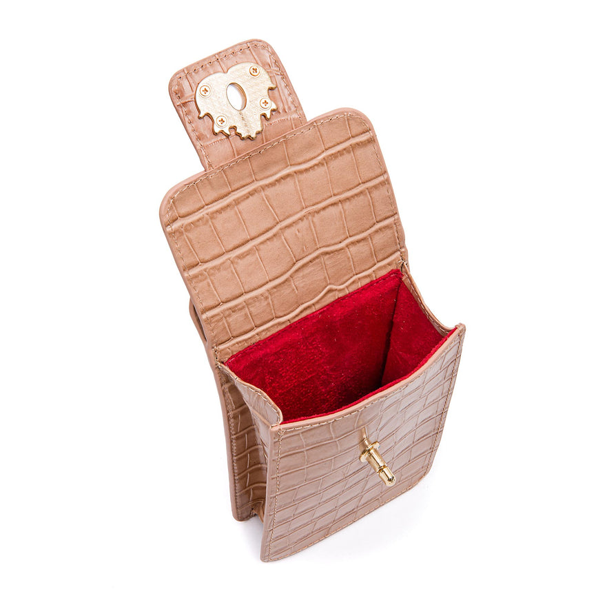 BOLSA POUCH ANNE PEQUENA COURO CAIMAN BALM