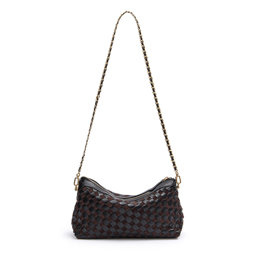 BOLSA ÍSIS WOVEN SHOULDER COURO TRESSÊ PEQUENE PRETA