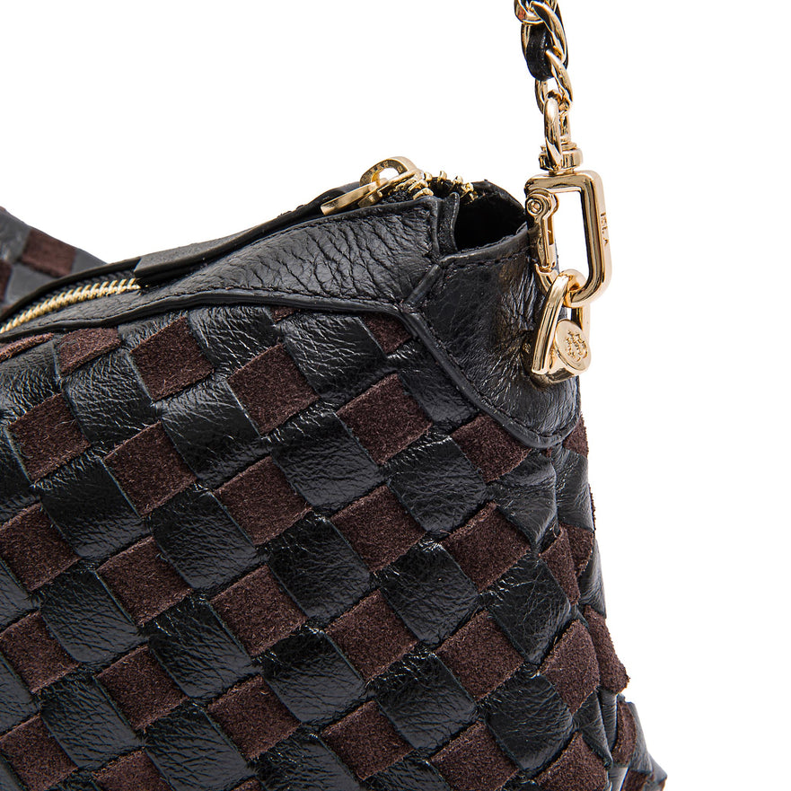 BOLSA ÍSIS WOVEN SHOULDER COURO TRESSÊ PEQUENE PRETA