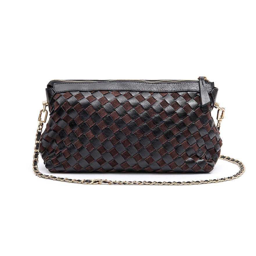 BOLSA ÍSIS WOVEN SHOULDER COURO TRESSÊ PEQUENE PRETA