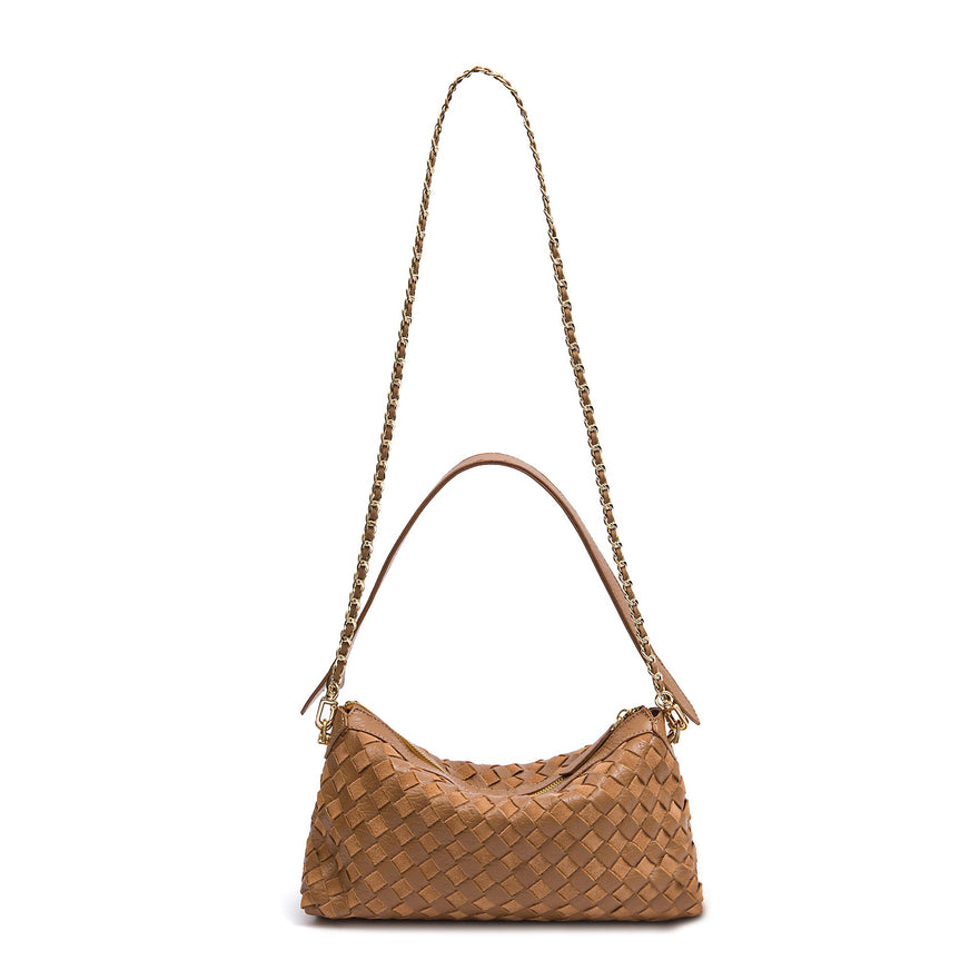BOLSA ÍSIS WOVEN SHOULDER COURO TRESSÊ PEQUENE AMENDÔA