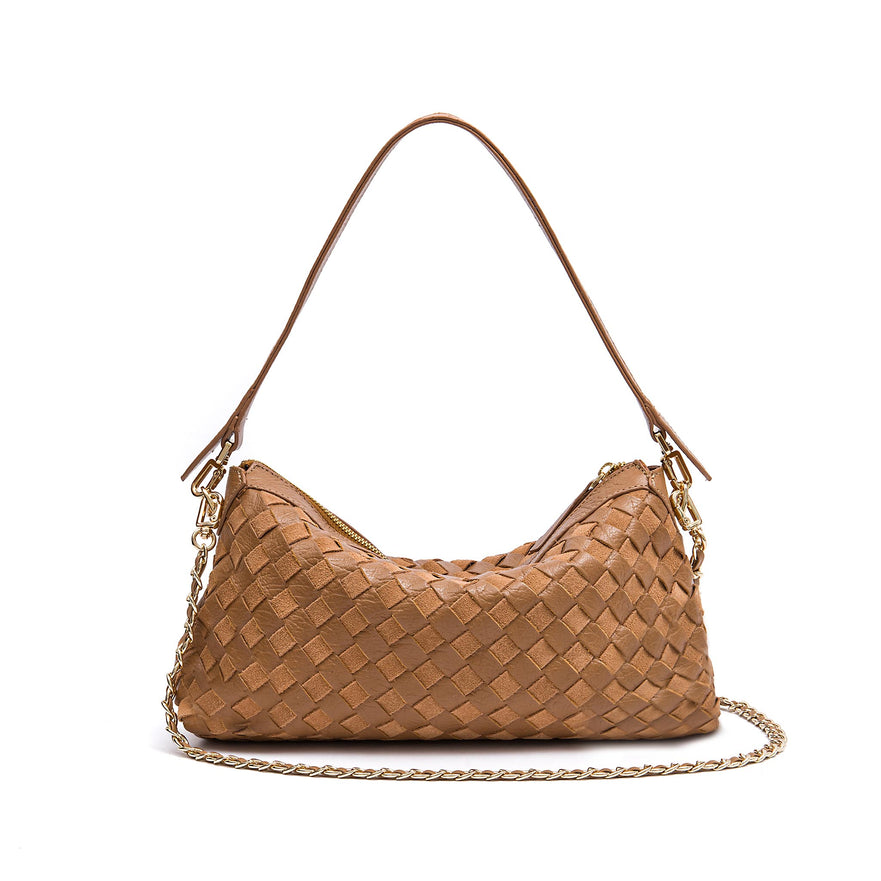 BOLSA ÍSIS WOVEN SHOULDER COURO TRESSÊ PEQUENE AMENDÔA