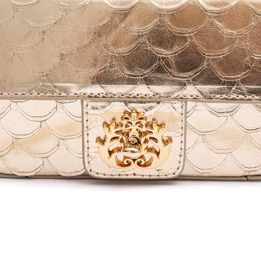 BOLSA BAGUETE ANNE MINI COURO ESCAMAS OURO