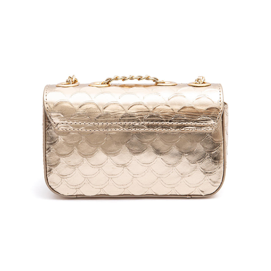 BOLSA BAGUETE ANNE MINI COURO ESCAMAS OURO