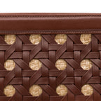 BOLSA POUCH TRESSÊ MAXI MÉDIA COURO SOFT PINHÃO PALHA DAMIER NATURAL