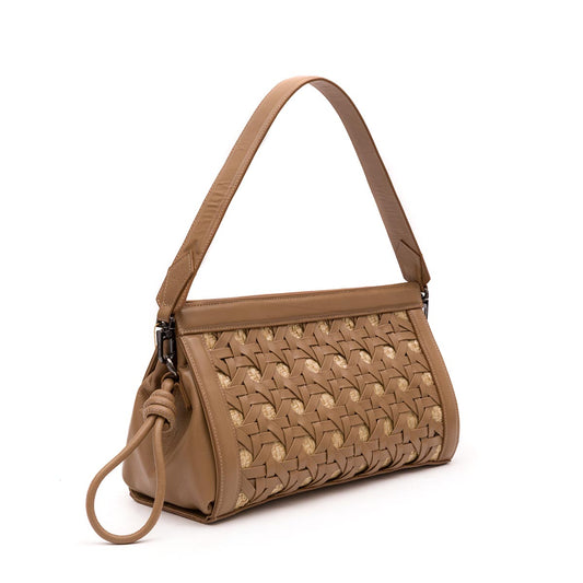 BOLSA POUCH TRESSÊ MAXI MÉDIA SOFT MOCHACCINO PALHA DAMIER NATURAL