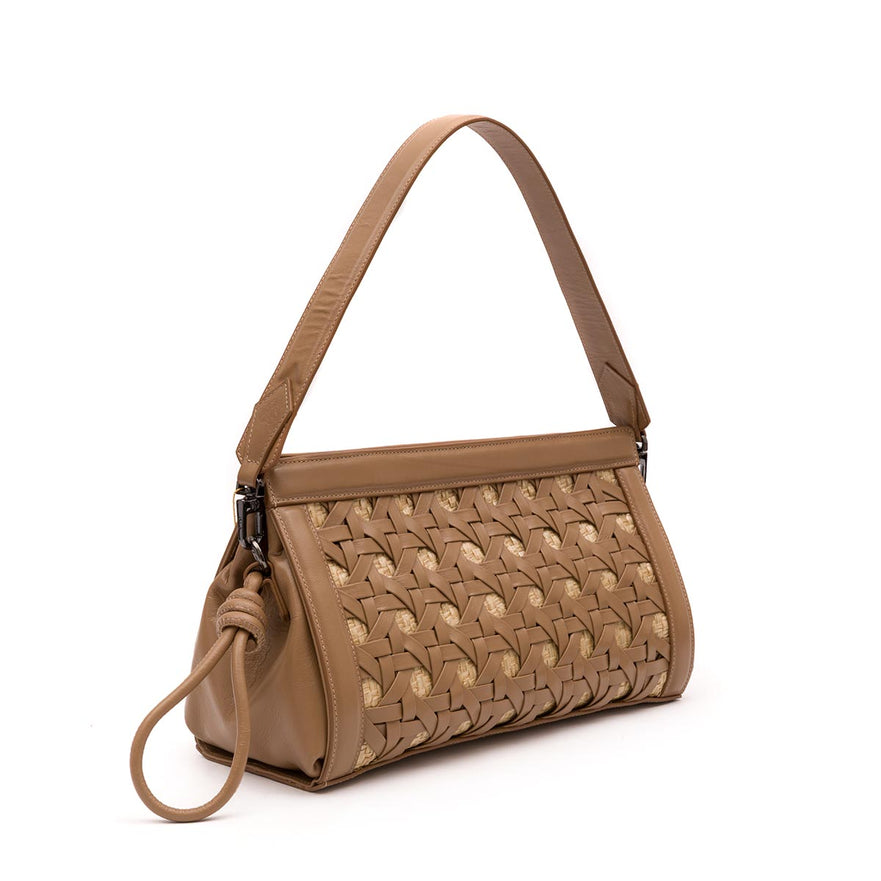 BOLSA POUCH TRESSÊ MAXI MÉDIA SOFT MOCHACCINO PALHA DAMIER NATURAL
