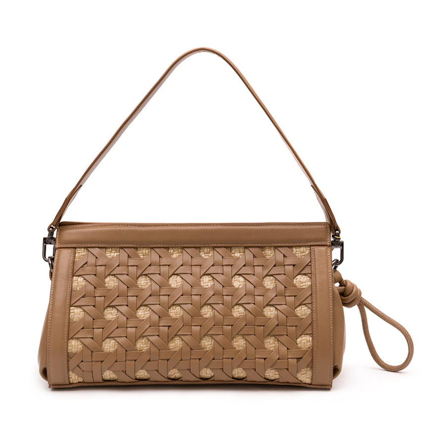 BOLSA POUCH TRESSÊ MAXI MÉDIA SOFT MOCHACCINO PALHA DAMIER NATURAL