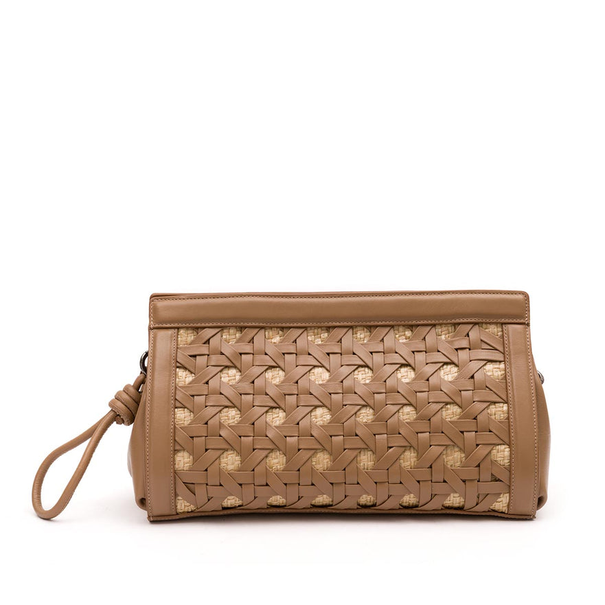 BOLSA POUCH TRESSÊ MAXI MÉDIA SOFT MOCHACCINO PALHA DAMIER NATURAL