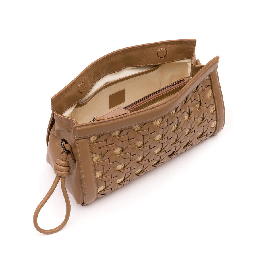 BOLSA POUCH TRESSÊ MAXI MÉDIA SOFT MOCHACCINO PALHA DAMIER NATURAL