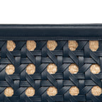 BOLSA POUCH TRESSÊ MAXI MÉDIA COURO SOFT NOITE PALHA DAMIER NATURAL