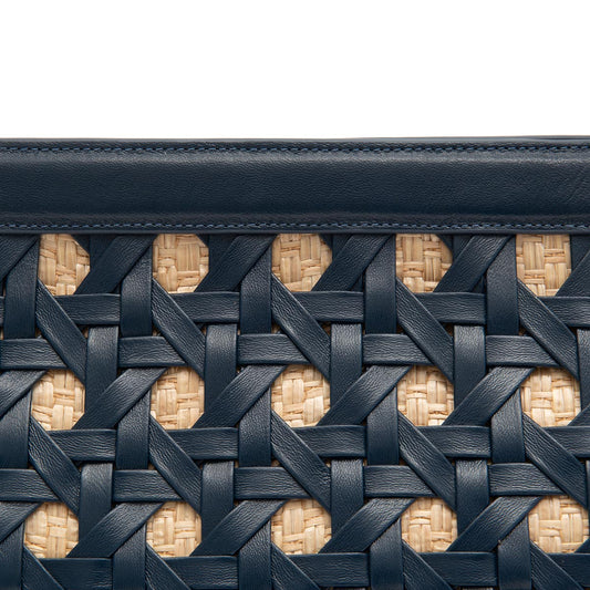 BOLSA POUCH TRESSÊ MAXI MÉDIA COURO SOFT NOITE PALHA DAMIER NATURAL