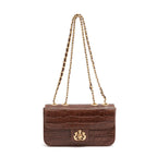 BOLSA BAGUETE ANNE PEQUENA COURO NEW CROCO PINHÃO OURO