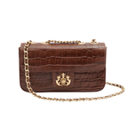 BOLSA BAGUETE ANNE PEQUENA COURO NEW CROCO PINHÃO OURO
