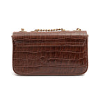 BOLSA BAGUETE ANNE PEQUENA COURO NEW CROCO PINHÃO OURO
