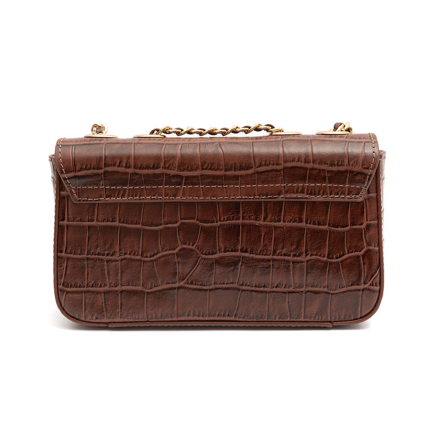 BOLSA BAGUETE ANNE PEQUENA COURO NEW CROCO PINHÃO OURO