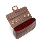BOLSA BAGUETE ANNE PEQUENA COURO NEW CROCO PINHÃO OURO