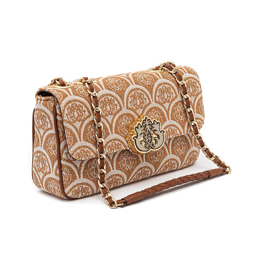 BOLSA BAGUETE SIRENA MÉDIA JACQUARD CAMEL