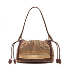 BOLSA FLAP MÉDIA TAPEÇARIA BORDADA PRETO