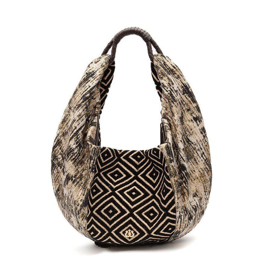 BOLSA HOBO MAXI TAPEÇARIA BORDADA PRETO