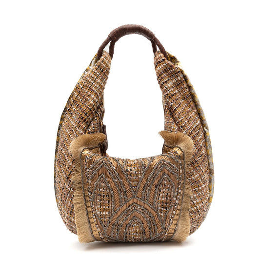 BOLSA  HOBO MAXI TAPEÇARIA BORDADA OURO