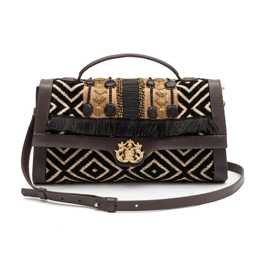BOLSA TOP HANDLE PEQUENA TAPECARIA BORDADA