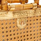 BOLSA DIANA MÉDIA EM COURO NATURAL E PALHA INDIANA NEW CROCO OURO
