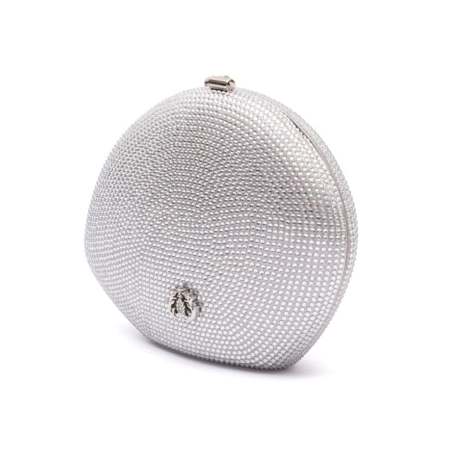 BOLSA CLUTCH MEDIA ABAULADA CRISTAIS PRATA