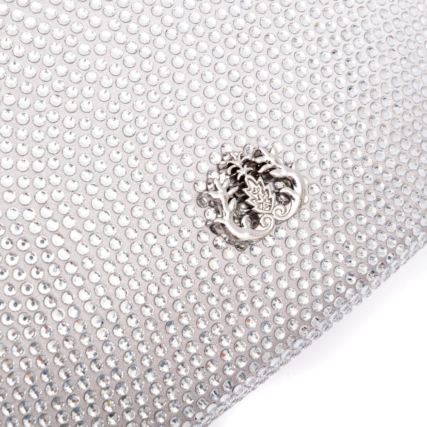 BOLSA CLUTCH MEDIA ABAULADA CRISTAIS PRATA