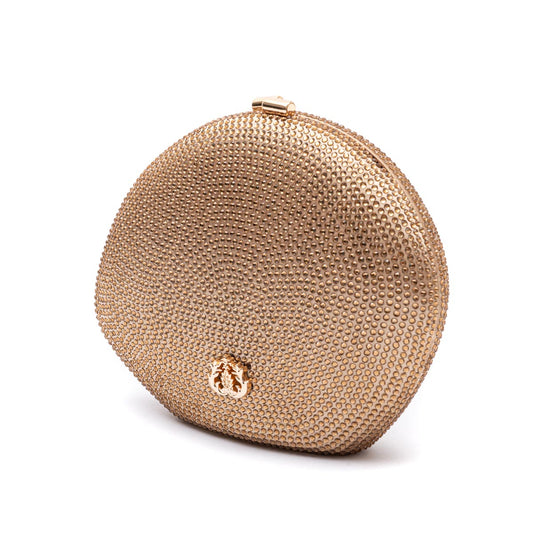 BOLSA CLUTCH MEDIA ABAULADA EM  CRISTAIS OURO